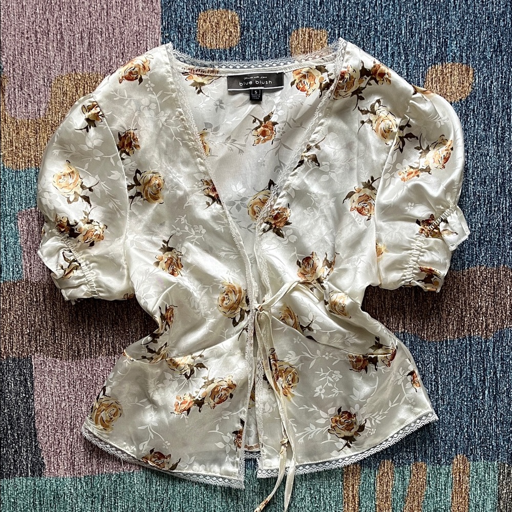 Blue Blush Cream Floral Blouse